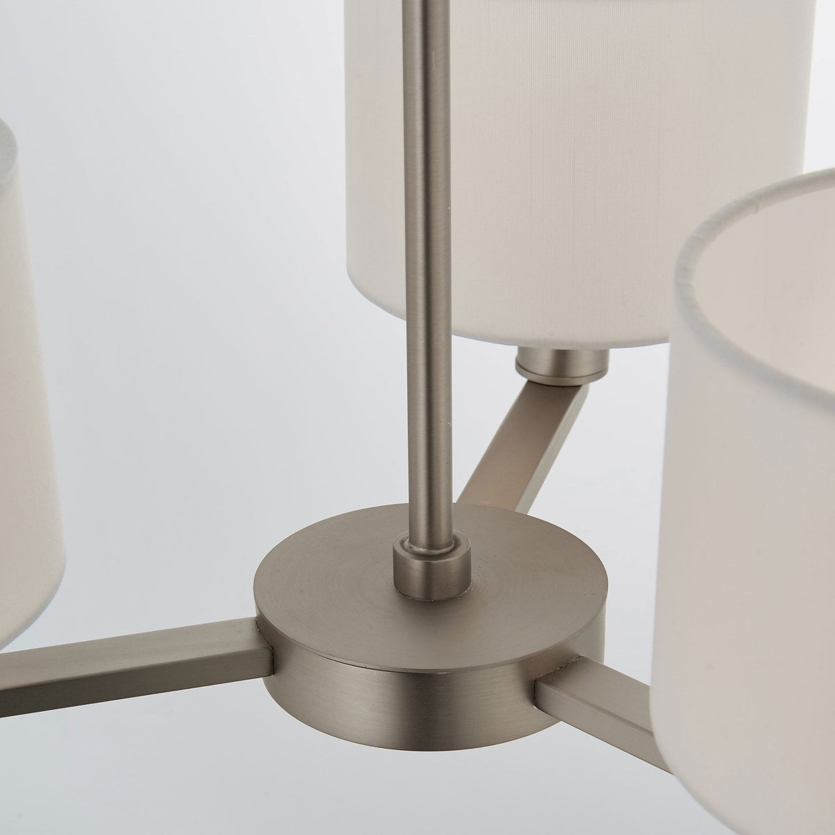 Daley 3 Arm Pendant in Matt Nickel with Vintage White Faux Shades
