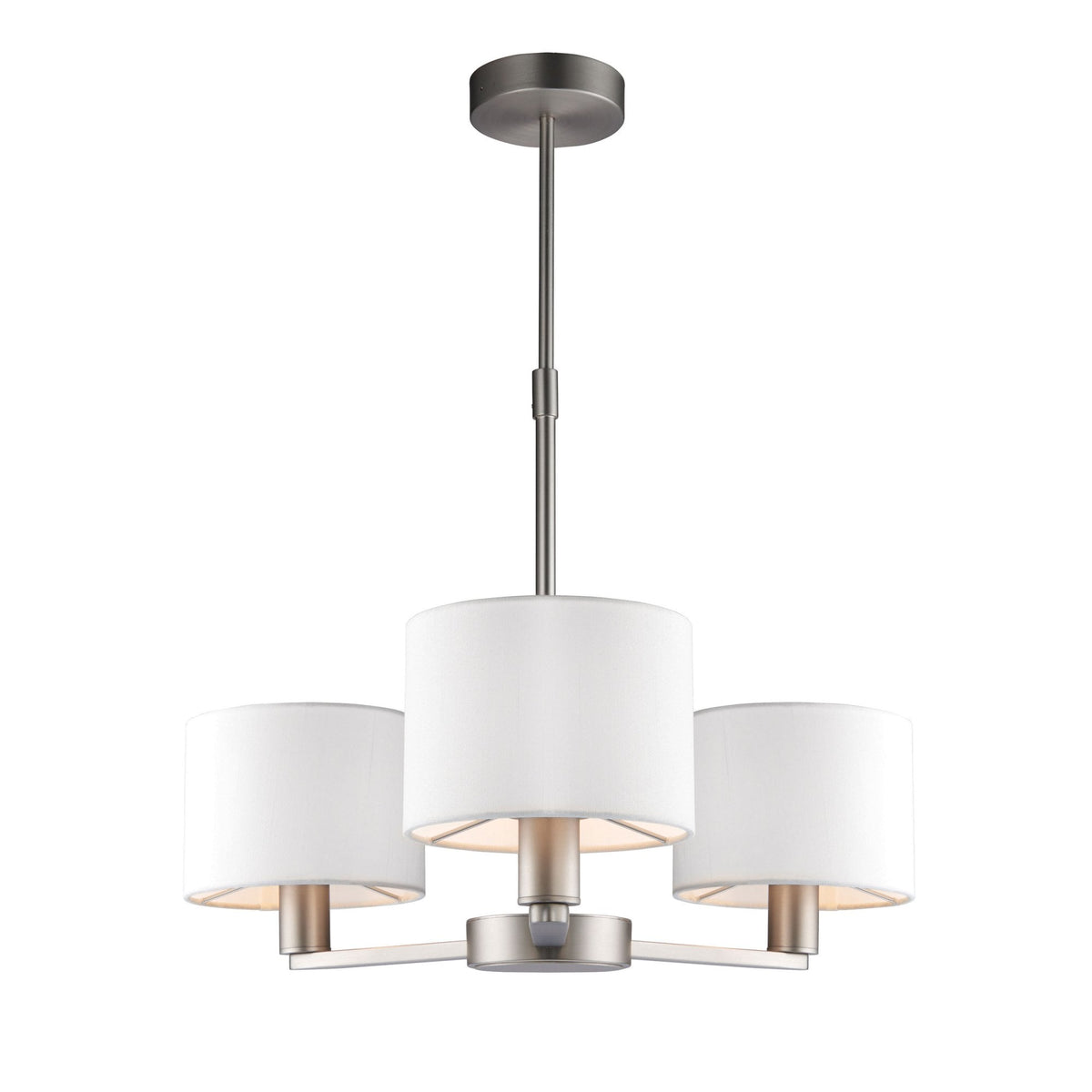 Daley 3 Arm Pendant in Matt Nickel with Vintage White Faux Shades