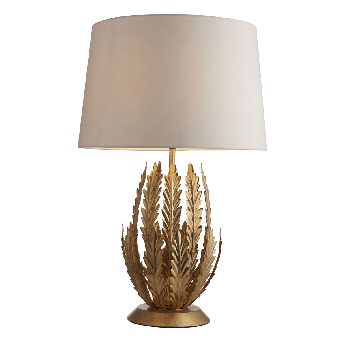 Delphine Table Lamp in Gold Leaf with Cotton Fabric Ivory Shade