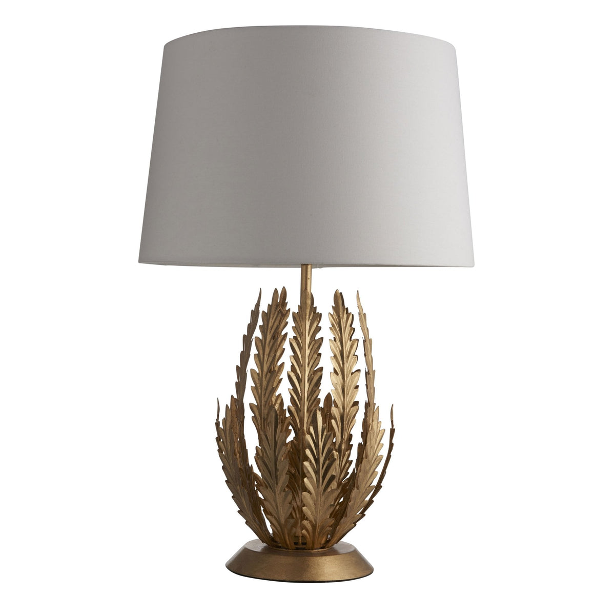 Delphine Table Lamp in Gold Leaf with Cotton Fabric Ivory Shade