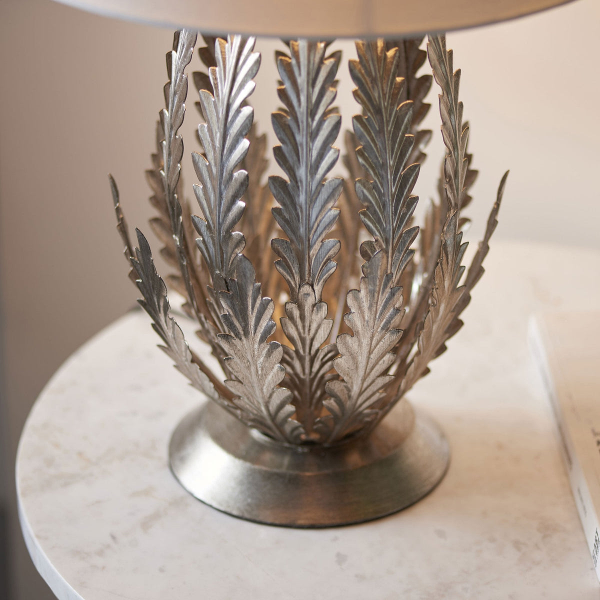 Delphine Table Lamp in Silver Leaf with Cotton Fabric Ivory Shade