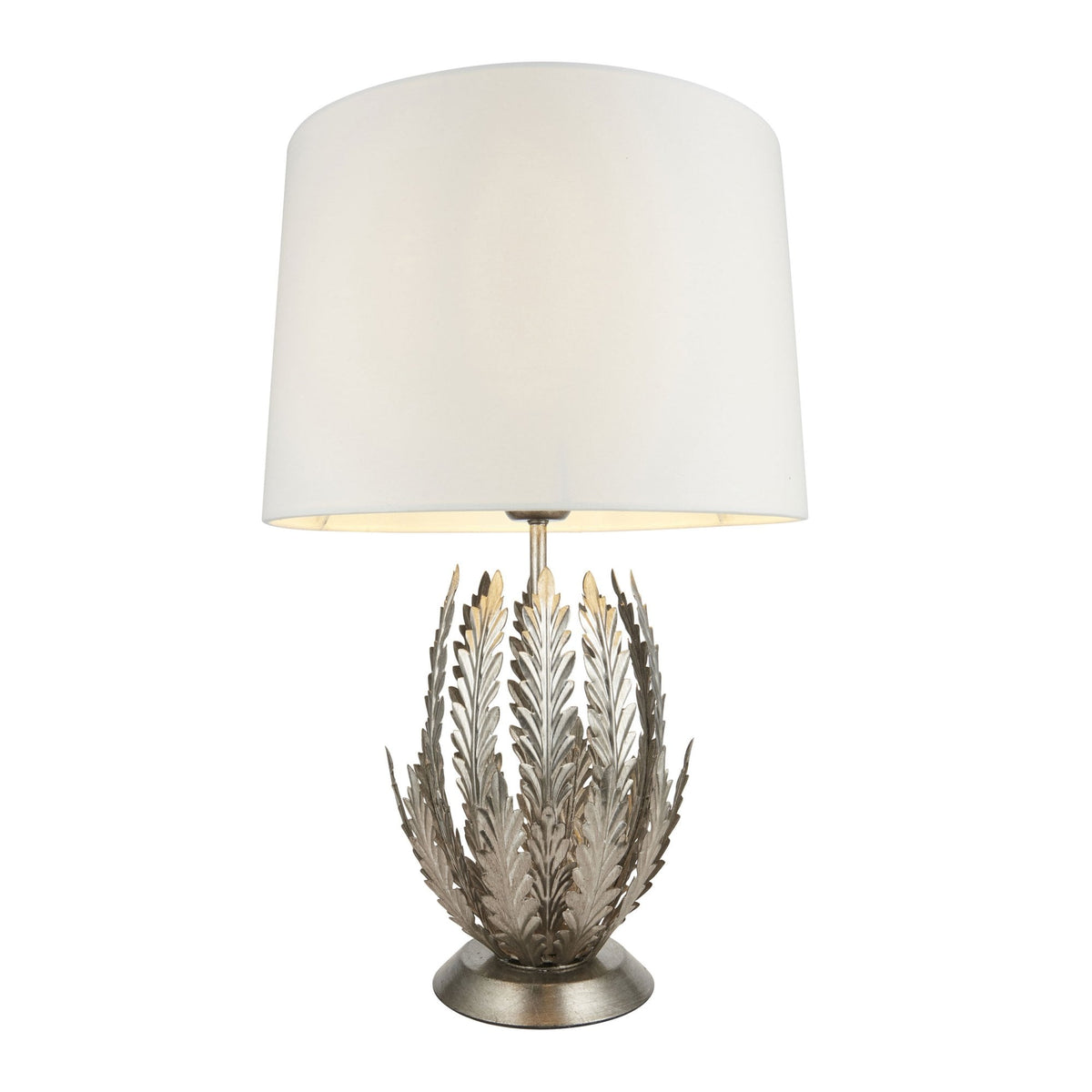 Delphine Table Lamp in Silver Leaf with Cotton Fabric Ivory Shade