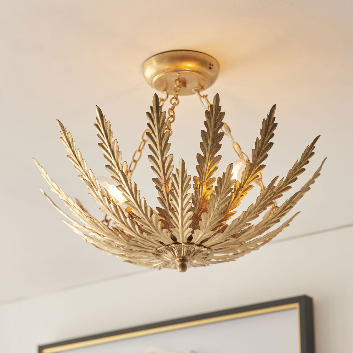 Delphine Semi Flush Ceiling Light in Gold Leaf