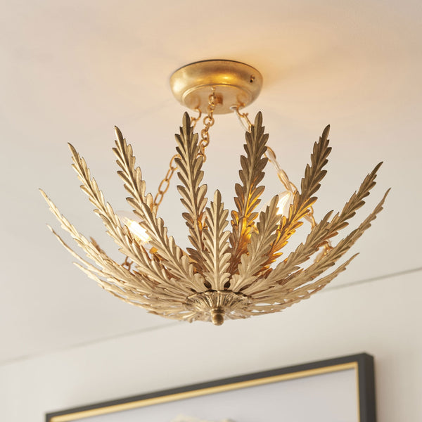 Delphine Semi Flush Ceiling Light in Gold Leaf