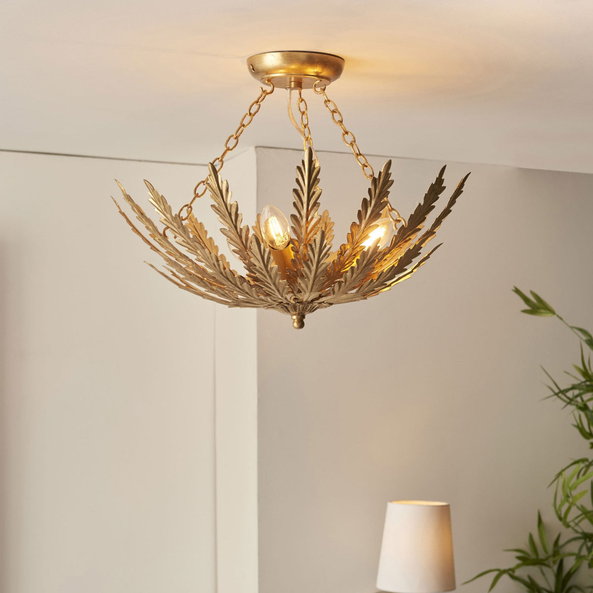 Delphine Semi Flush Ceiling Light in Gold Leaf