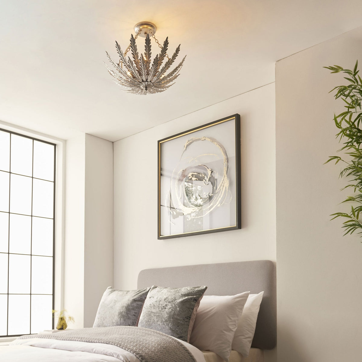 Delphine Semi Flush Ceiling Light in Silver Leaf