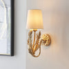 Delphine Wall Light in Gold Leaf with Cotton Fabric Ivory Shade