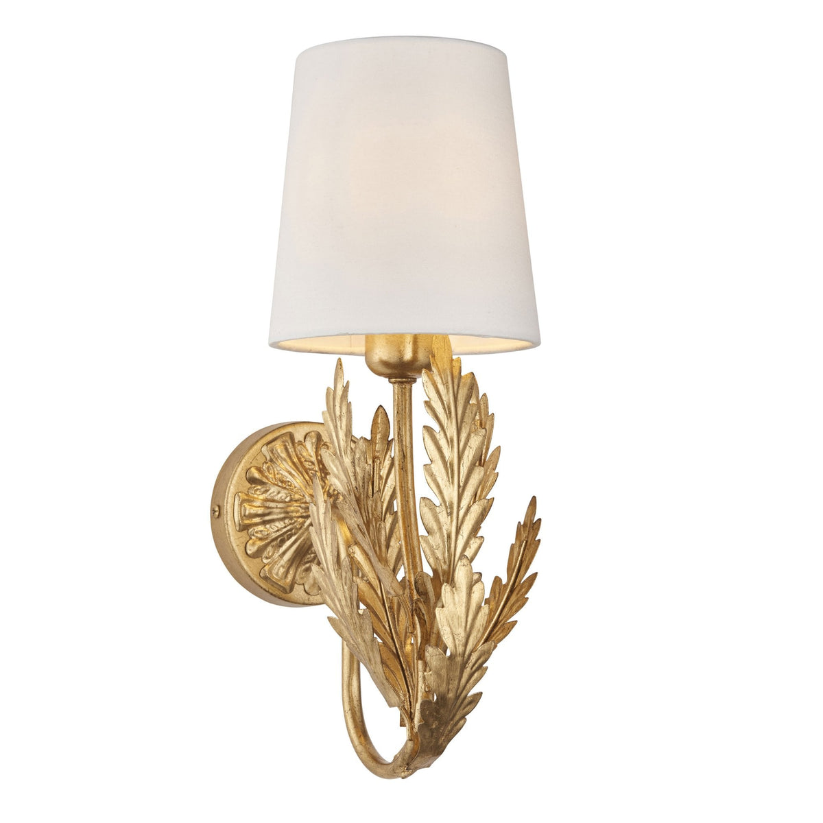 Delphine Wall Light in Gold Leaf with Cotton Fabric Ivory Shade