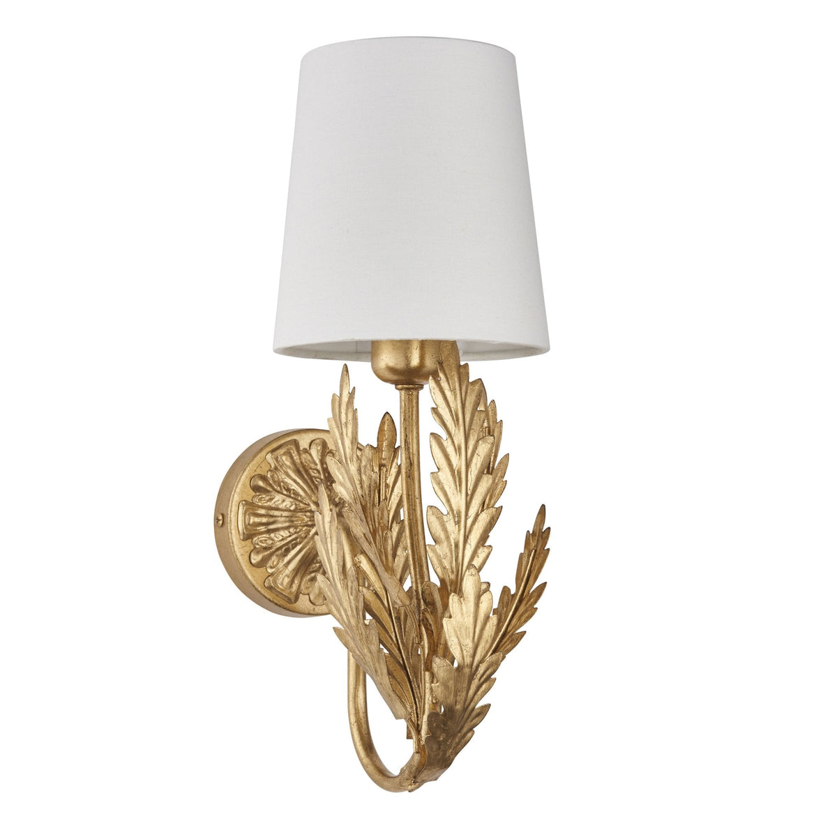 Delphine Wall Light in Gold Leaf with Cotton Fabric Ivory Shade