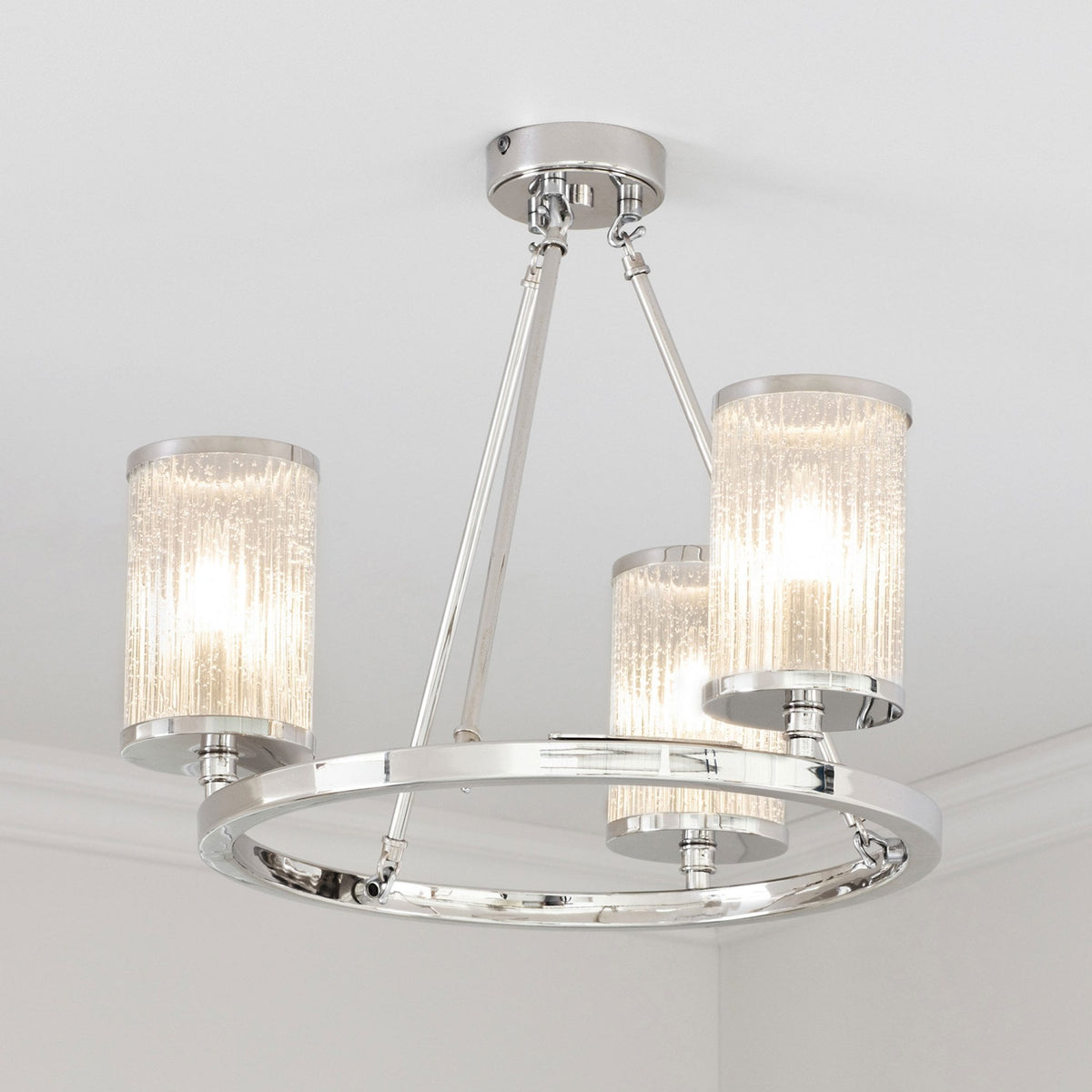 Easton Triple Semi-Flush Ceiling Light In Bright Nickel