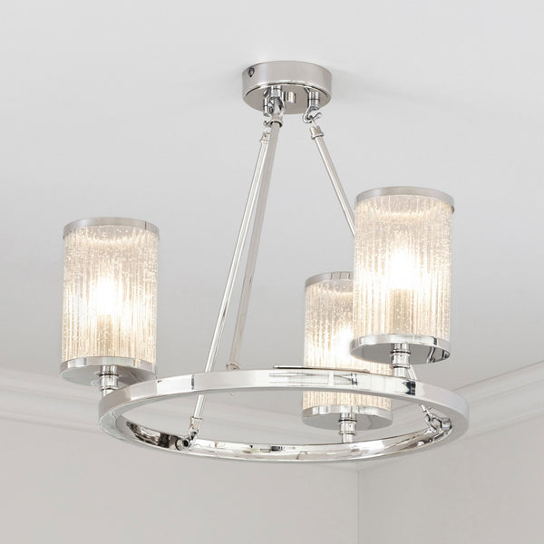 Easton Triple Semi-Flush Ceiling Light In Bright Nickel