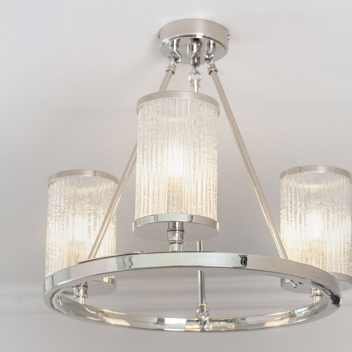 Easton Triple Semi-Flush Ceiling Light In Bright Nickel