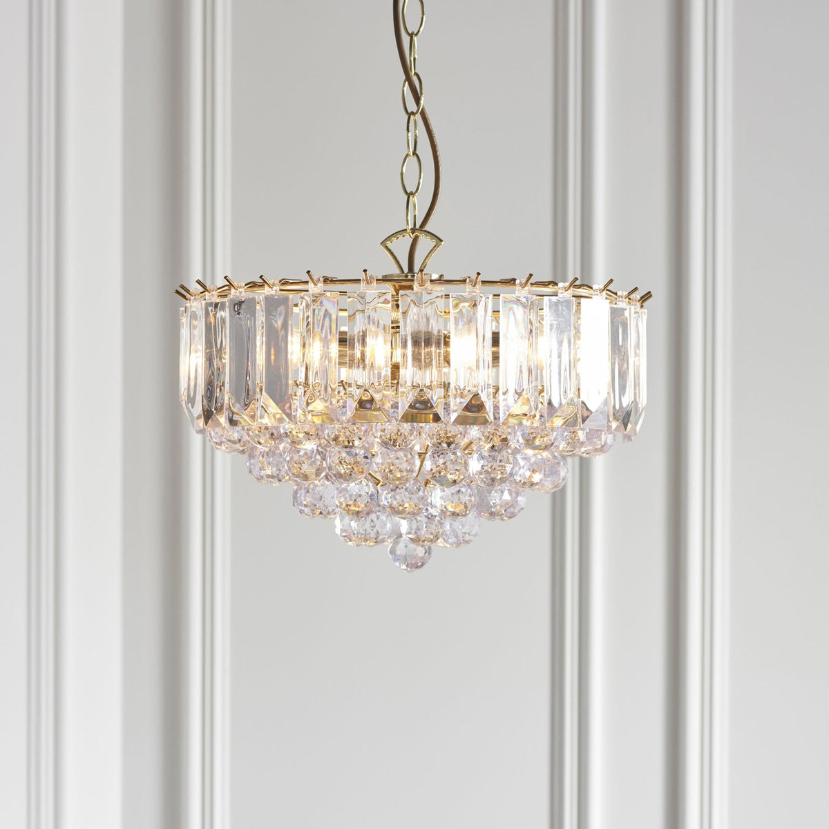 Fargo 3 Light Clear Acrylic Crystal Drop Brass Pendant Light