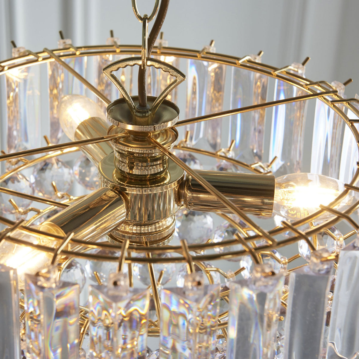 Fargo 3 Light Clear Acrylic Crystal Drop Brass Pendant Light