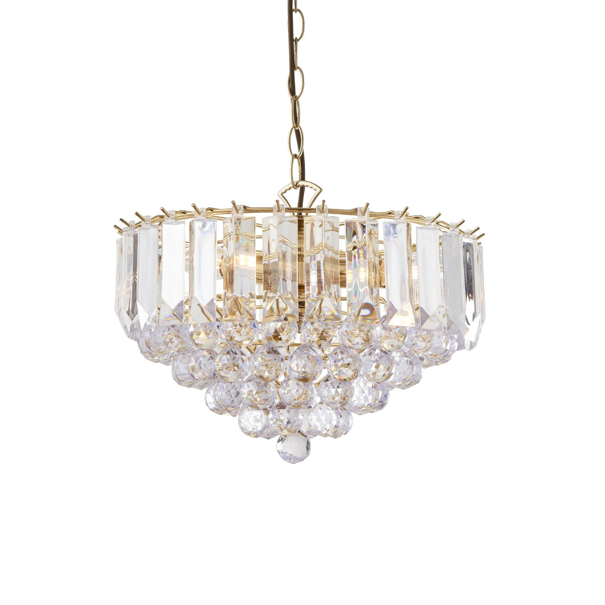 Fargo 3 Light Clear Acrylic Crystal Drop Brass Pendant Light
