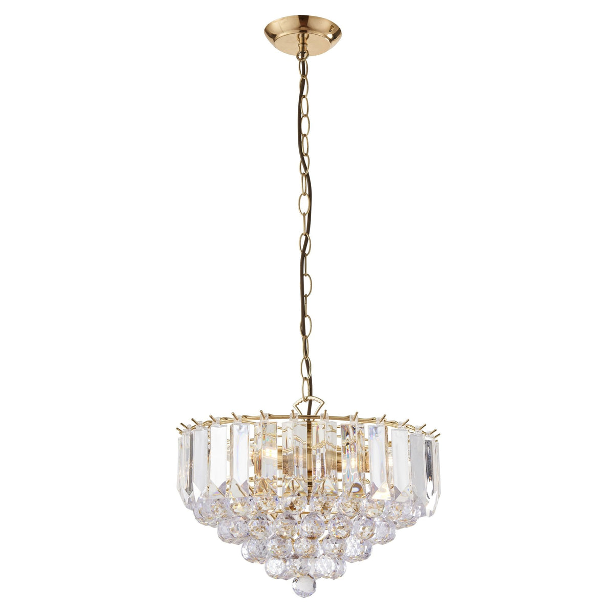 Fargo 3 Light Clear Acrylic Crystal Drop Brass Pendant Light