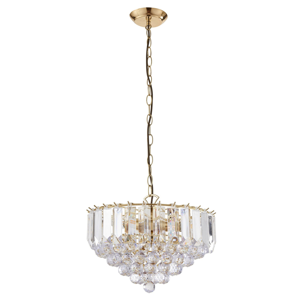 Fargo 3 Light Clear Acrylic Crystal Drop Brass Pendant Light