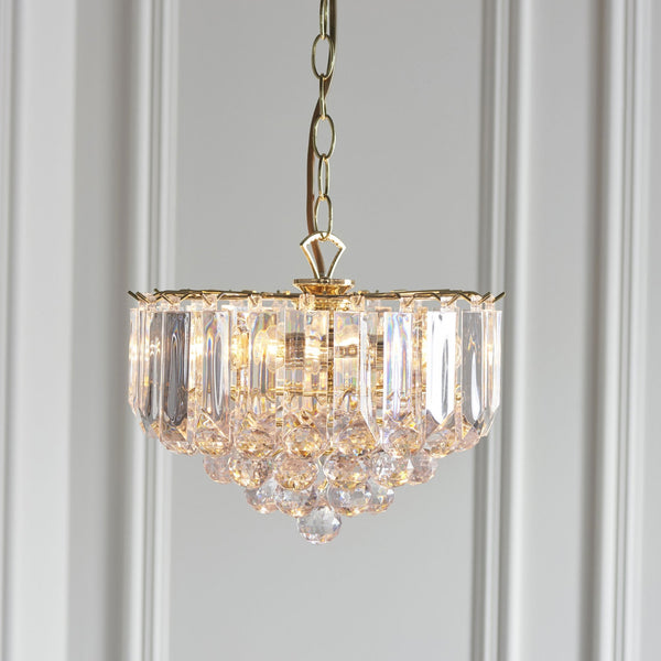 Fargo 3 Light Clear Acrylic Crystal Drop Small Brass Pendant Light