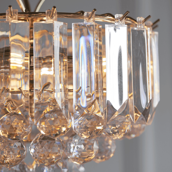 Fargo 3 Light Clear Acrylic Crystal Drop Small Brass Pendant Light