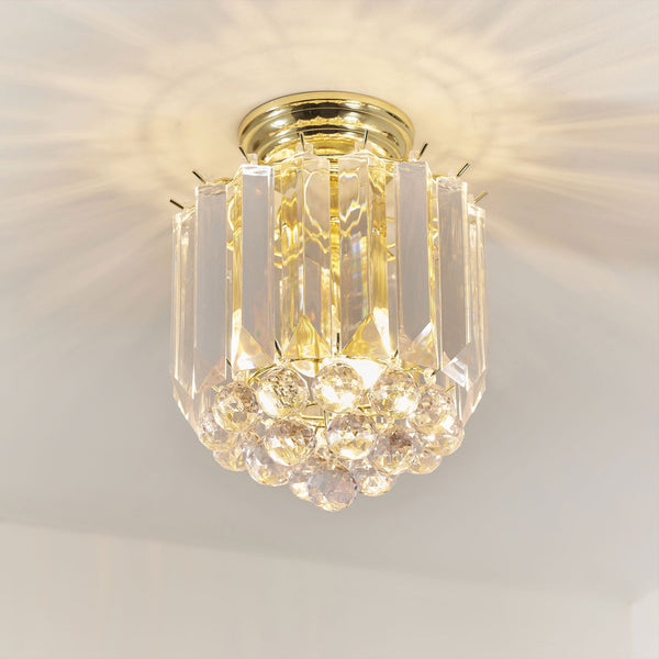 Fargo 2 Light Clear Acrylic Crystal Drop Brass Flush Ceiling Light