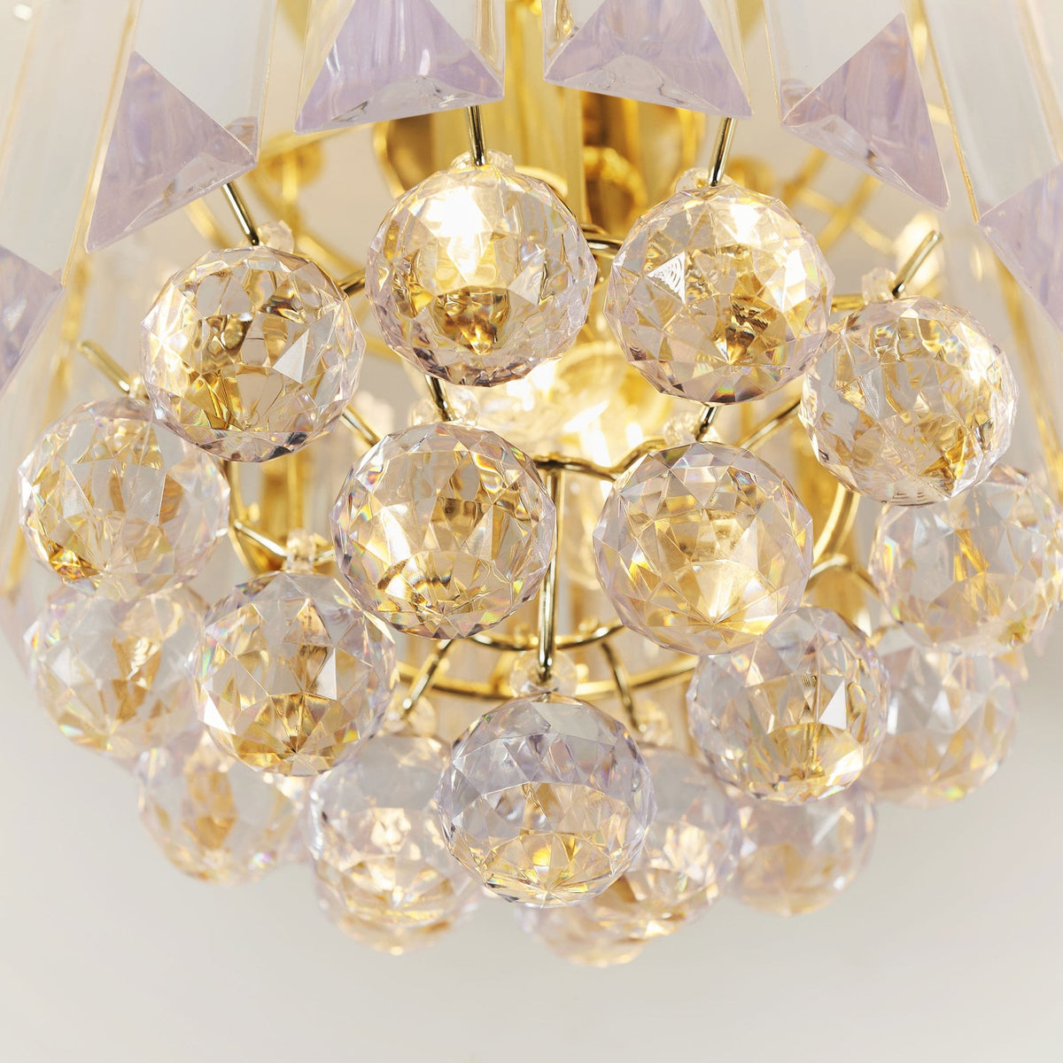 Fargo 2 Light Clear Acrylic Crystal Drop Brass Flush Ceiling Light