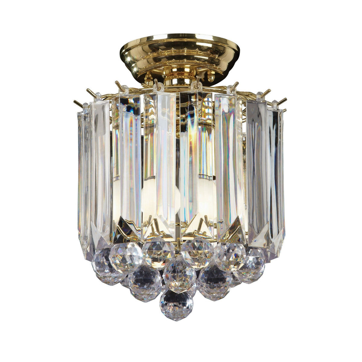Fargo 2 Light Clear Acrylic Crystal Drop Brass Flush Ceiling Light