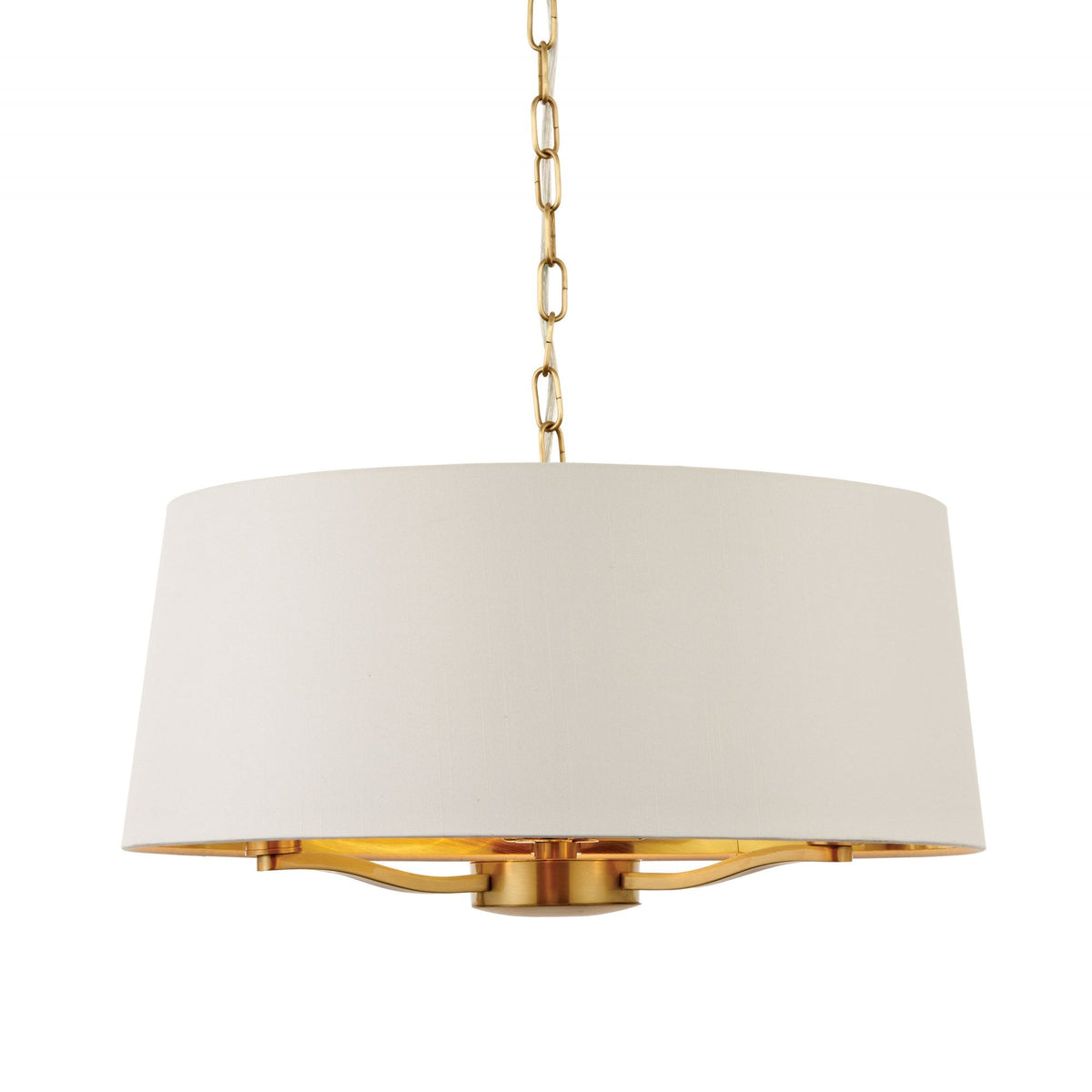 Harvey Three Light Single Pendant in Satin Gold with Vintage White Faux Silk Shade