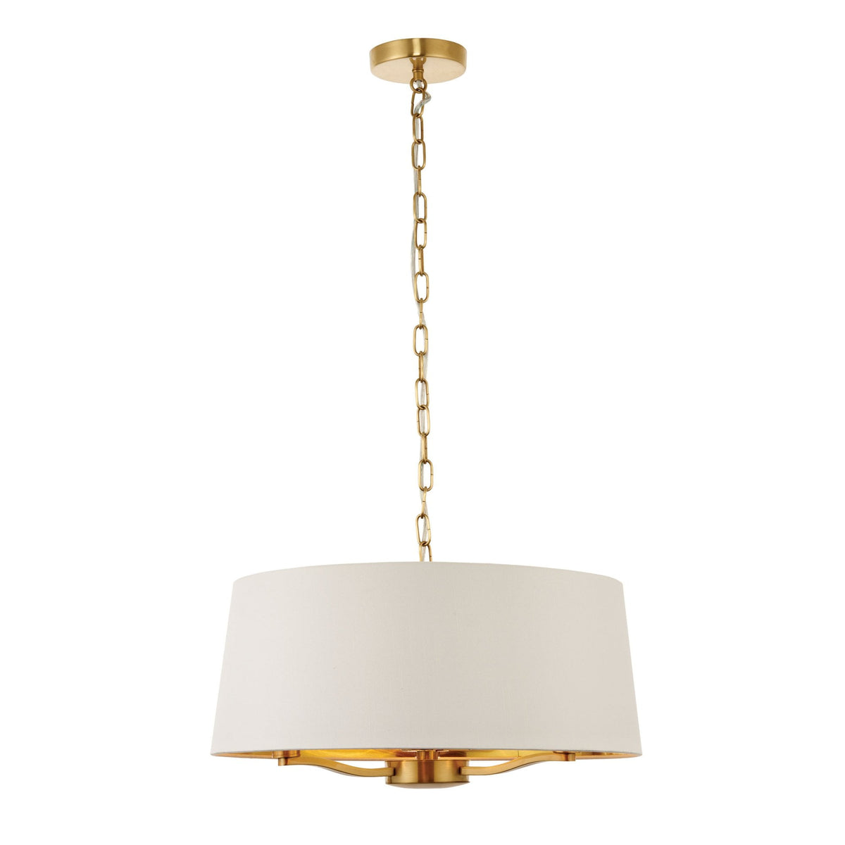 Harvey Three Light Single Pendant in Satin Gold with Vintage White Faux Silk Shade