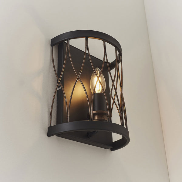 Heston Matt Black and Rustic Bronze Wall Light