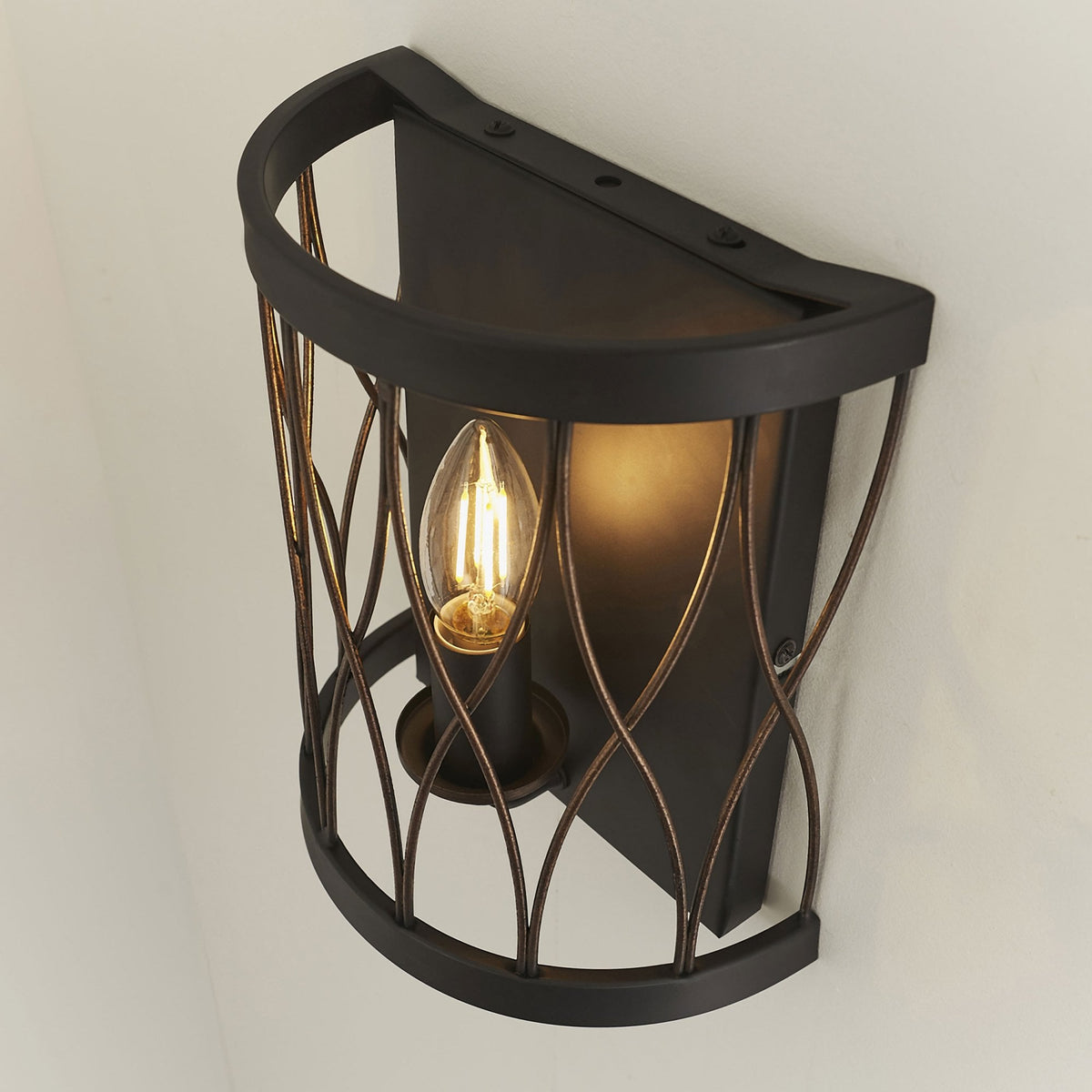 Heston Matt Black and Rustic Bronze Wall Light