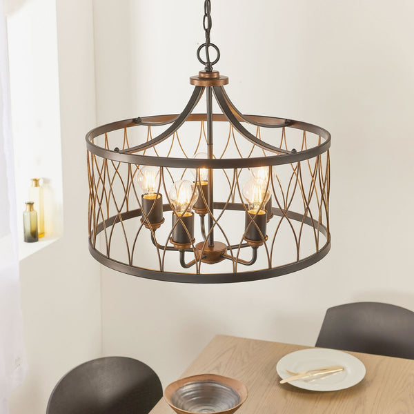 Heston 5 Light Matt Black and Rustic Bronze Pendant Light