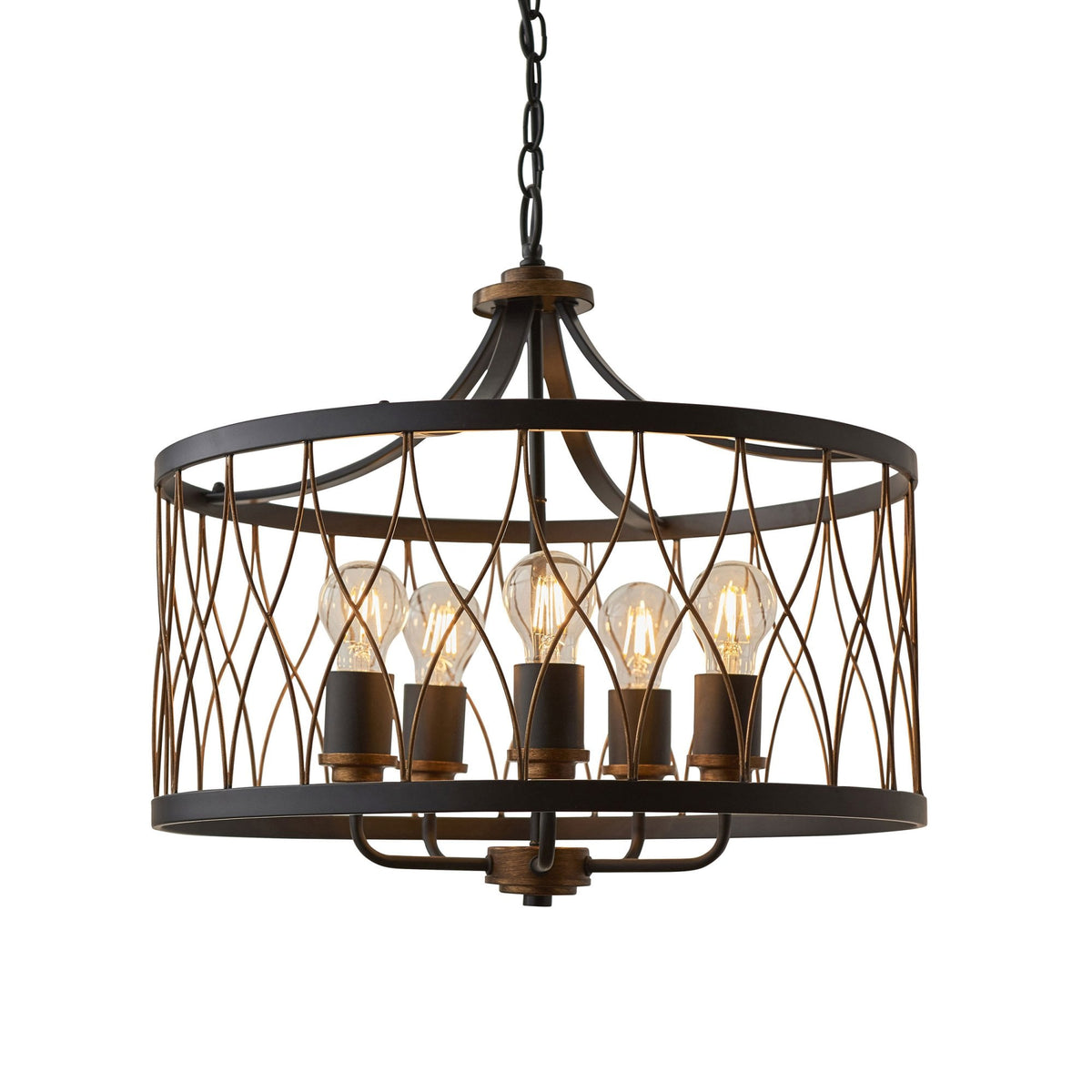 Heston 5 Light Matt Black and Rustic Bronze Pendant Light