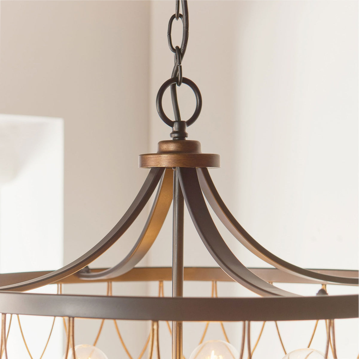 Heston 5 Light Matt Black and Rustic Bronze Pendant Light