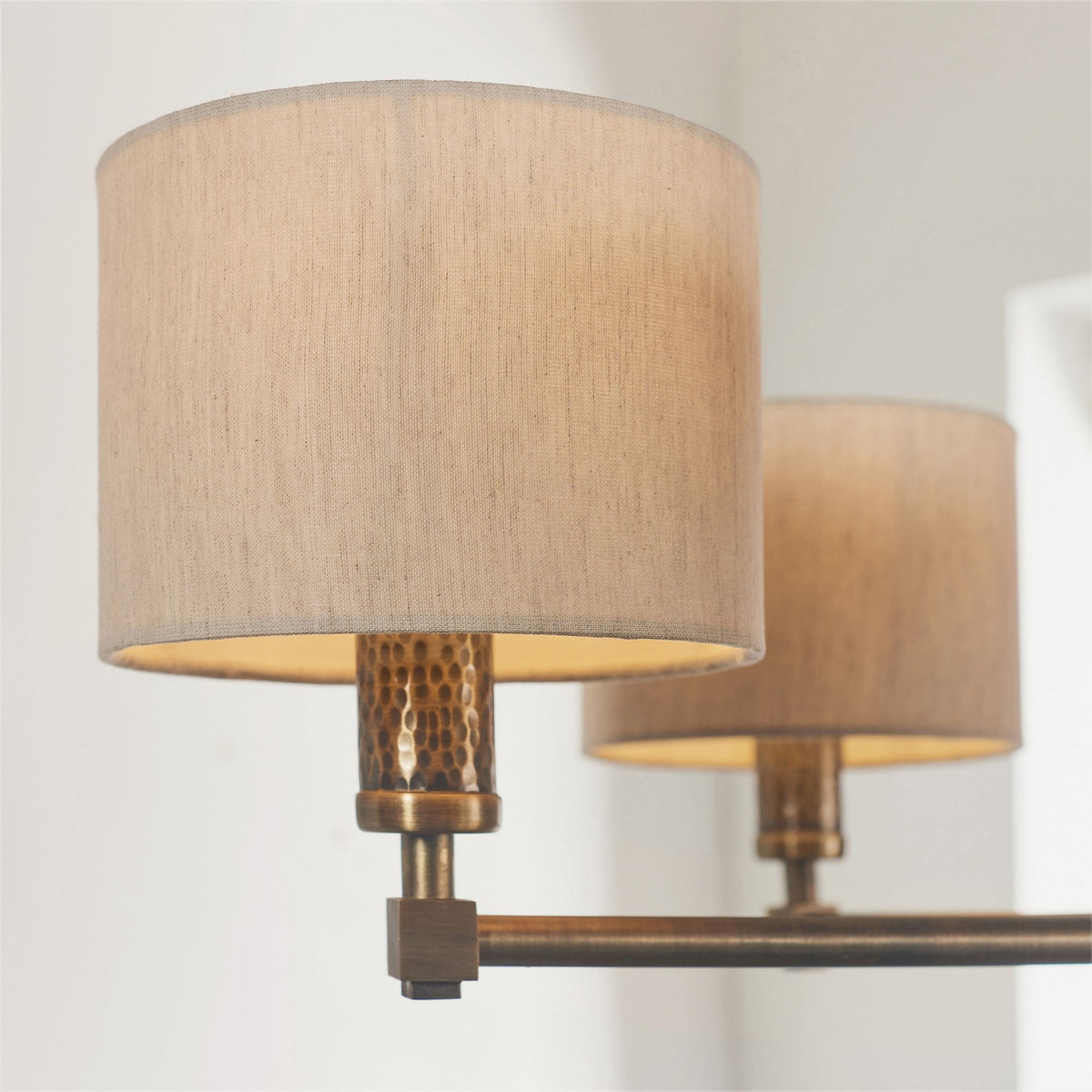 Indara 5 Arm Pendant in Hammered Bronze Effect and Linen Shades