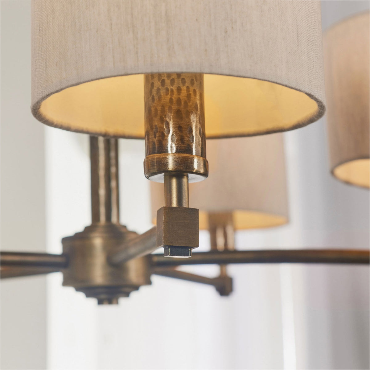 Indara 5 Arm Pendant in Hammered Bronze Effect and Linen Shades