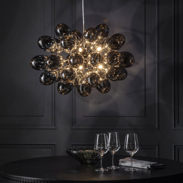 Infinity Eight Light Pendant in Black Chrome with Dark Chrome Glass Shades