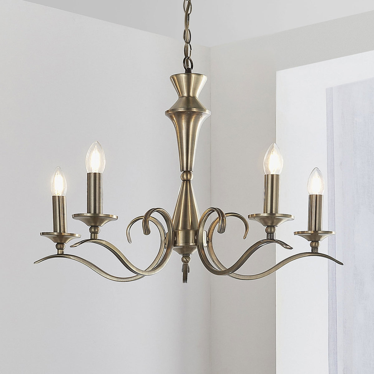 Kora Five Light Chandelier or Semi Flush Light in Antique Brass