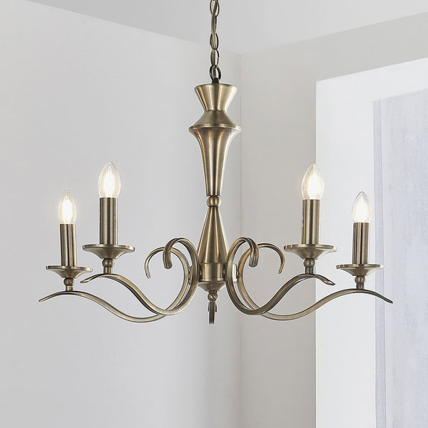 Kora Five Light Chandelier or Semi Flush Light in Antique Brass