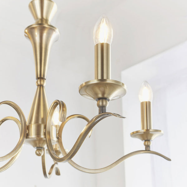 Kora Five Light Chandelier or Semi Flush Light in Antique Brass