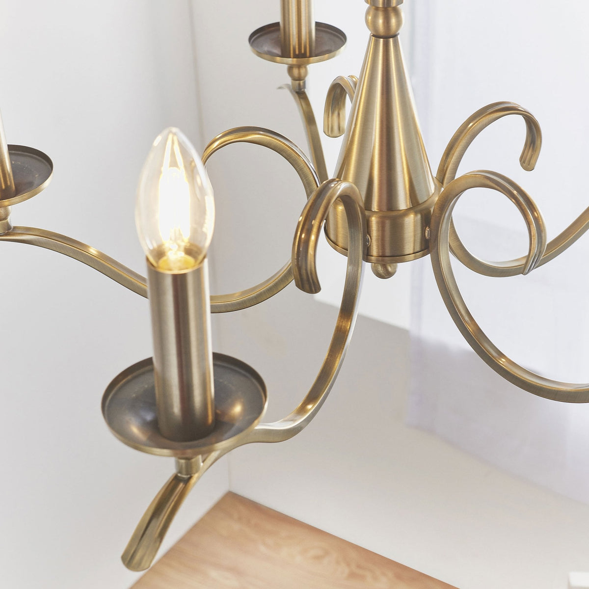 Kora Five Light Chandelier or Semi Flush Light in Antique Brass