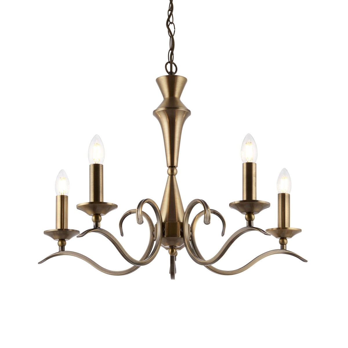 Kora Five Light Chandelier or Semi Flush Light in Antique Brass