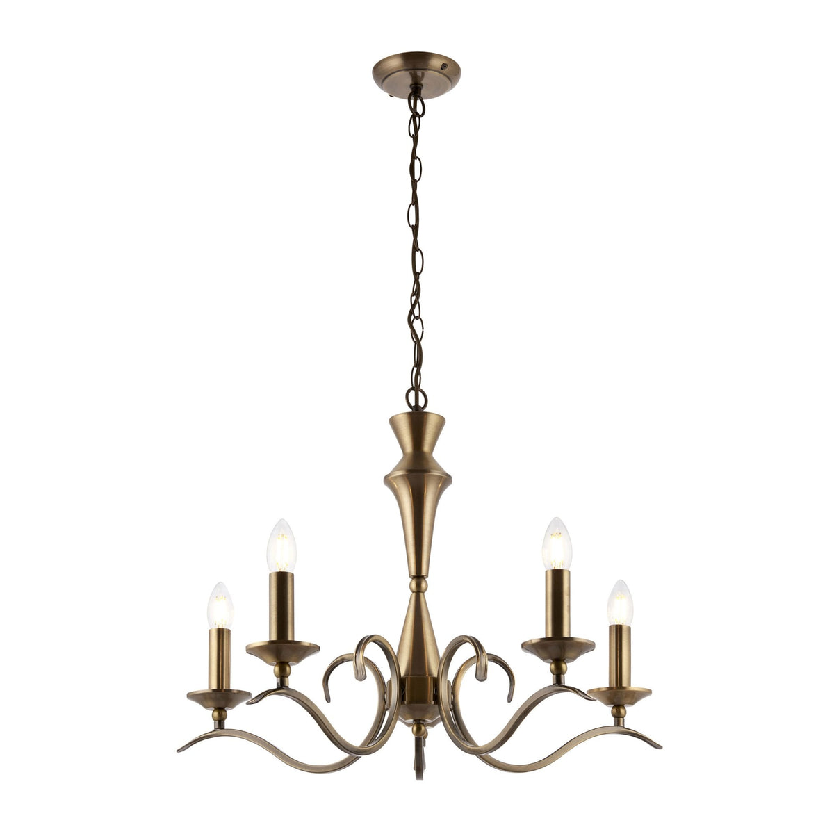 Kora Five Light Chandelier or Semi Flush Light in Antique Brass