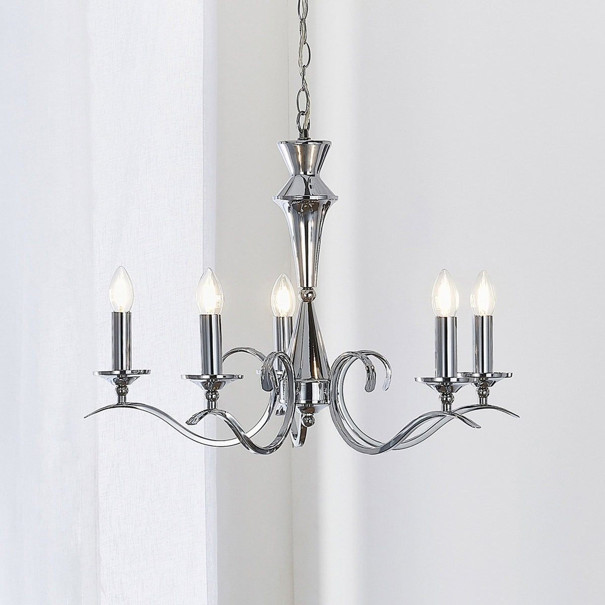 Kora Five Light Chandelier or Semi Flush Light in Chrome