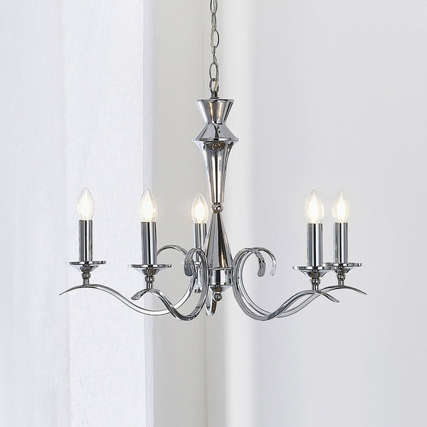 Kora Five Light Chandelier or Semi Flush Light in Chrome