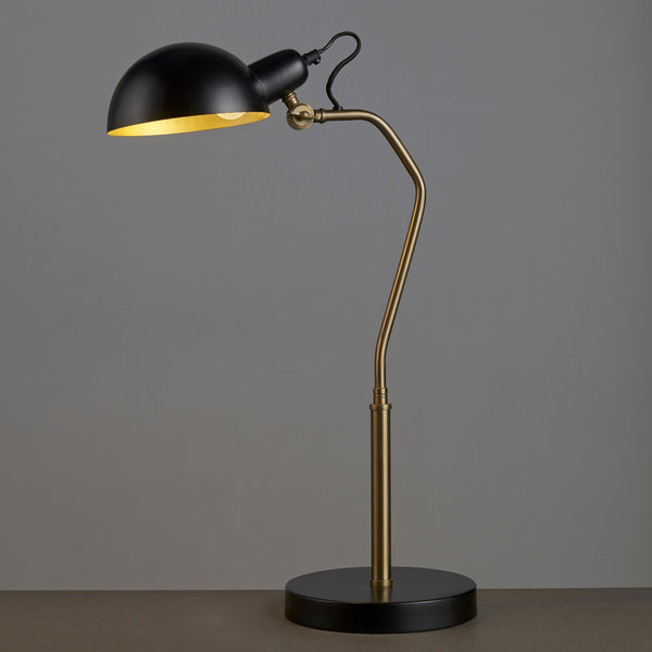 Largo Task Table Lamp in Aged Satin Brass and Satin Black