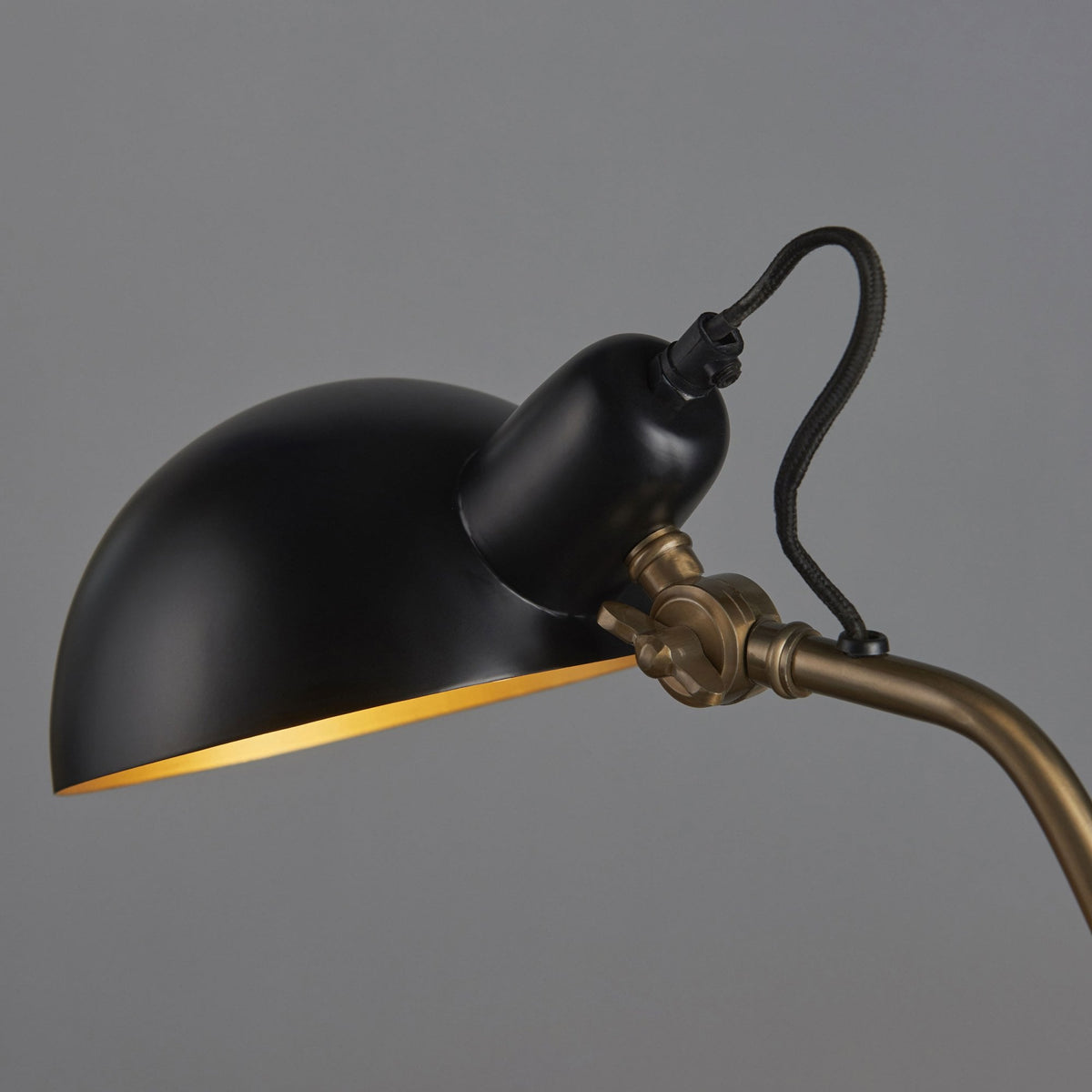 Largo Task Table Lamp in Aged Satin Brass and Satin Black