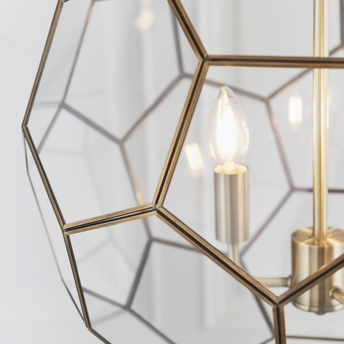 Miele 3 Hexagonal Glass Pendant Light in Antique Brass