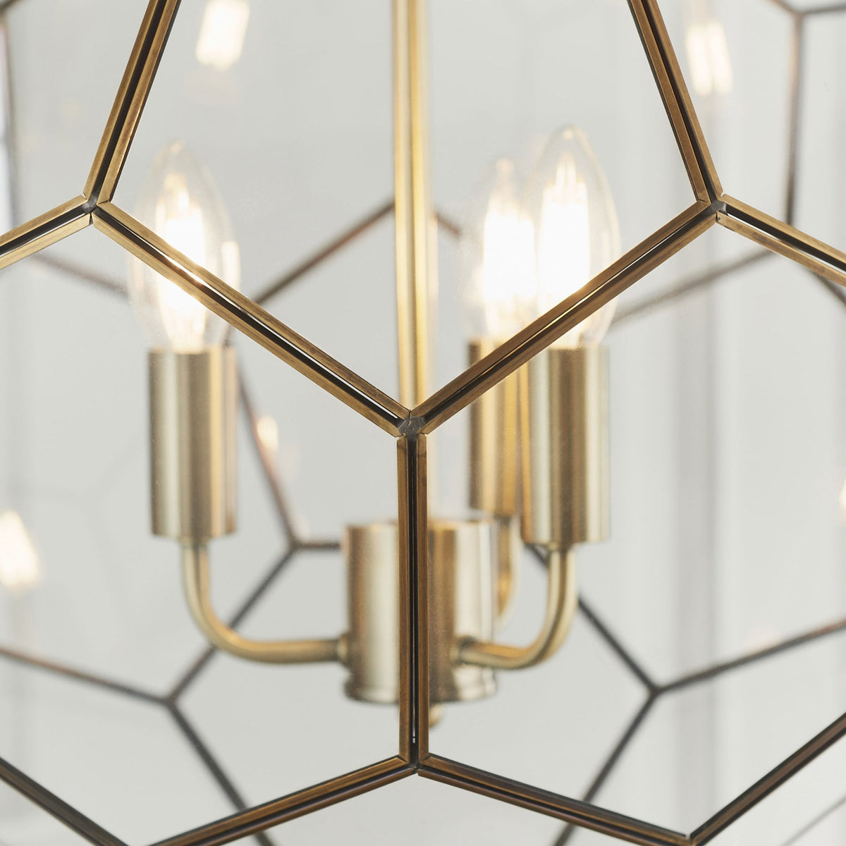 Miele 3 Hexagonal Glass Pendant Light in Antique Brass