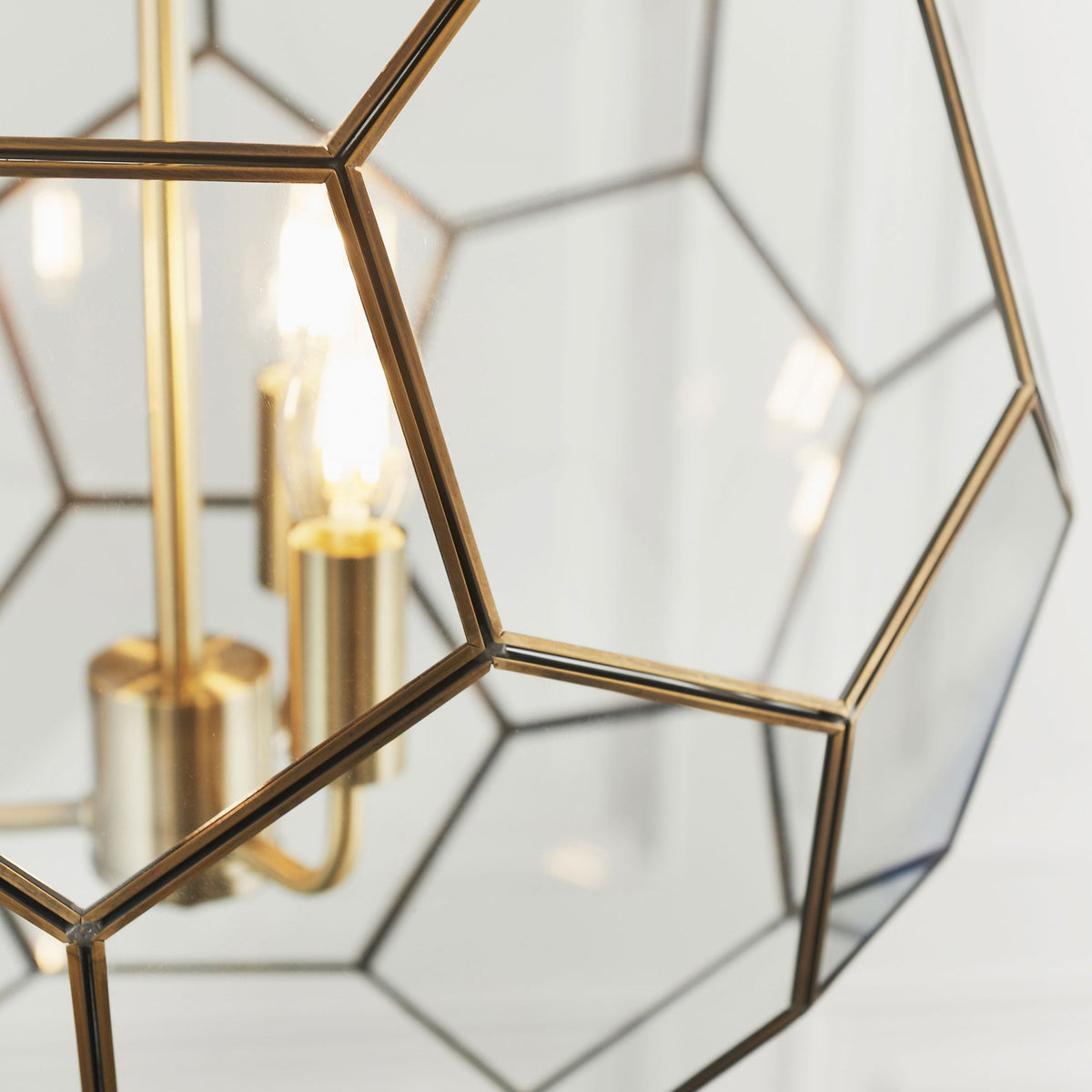Miele 3 Hexagonal Glass Pendant Light in Antique Brass