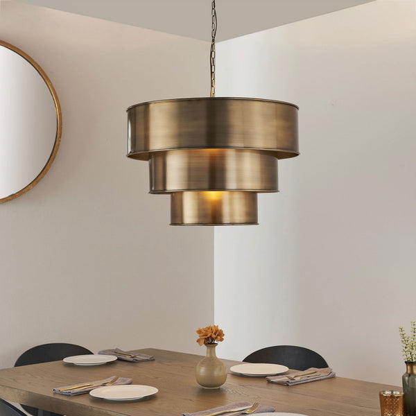 Morad Tiered Pendant Light in Aged Brass